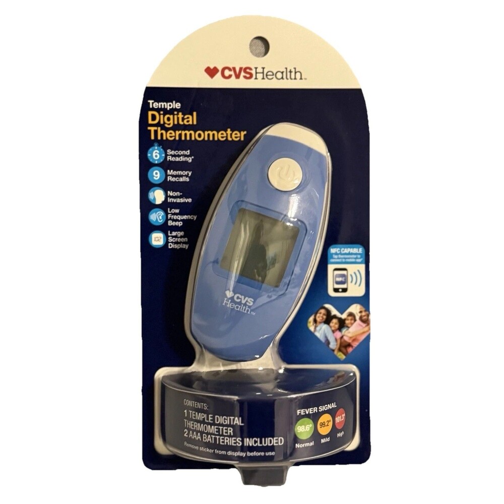 CVS Health Temple Digital Thermometer Instant Reading Fever Alert Medical